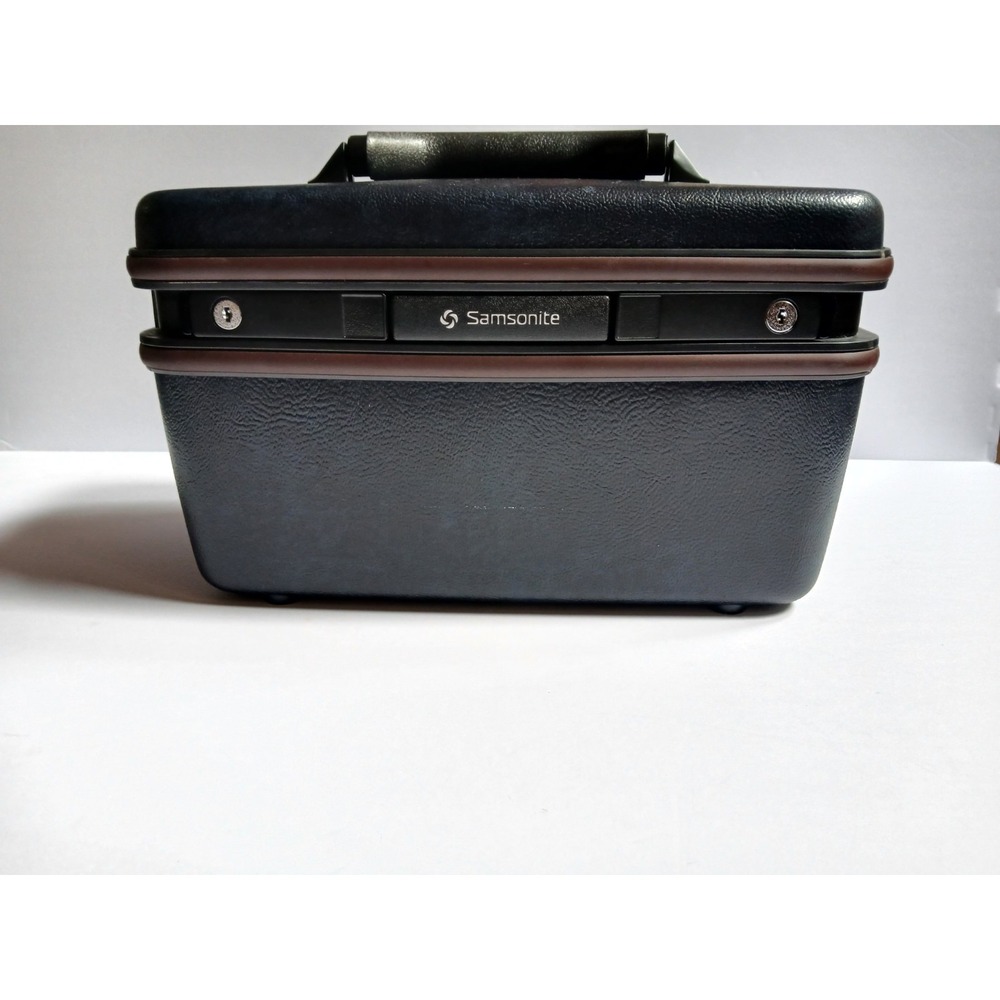 Vtg Samsonite Black Hard Shell Luggage Train Beauty Case Cosmetic NO KEY